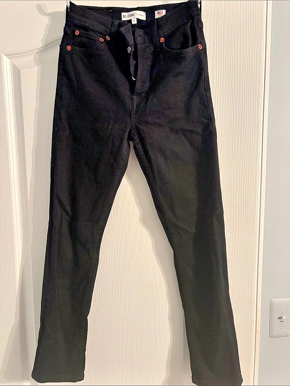 RE/DONE Originals High Rise Straight Leg Jeans Skinny Jeans in Black Waist 24